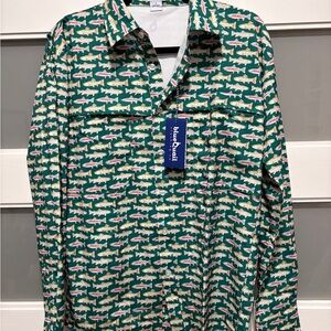 Men's Blue Quail Trout Print Fishing Shirt NWT